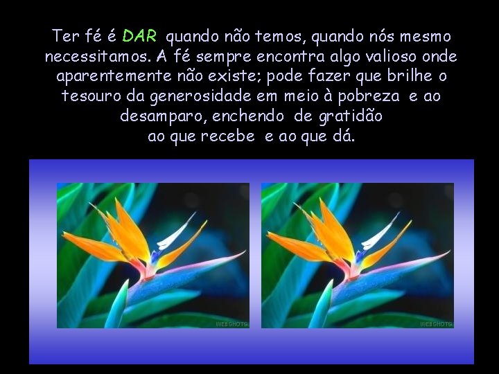 Ter fé é DAR quando não temos, quando nós mesmo necessitamos. A fé sempre
