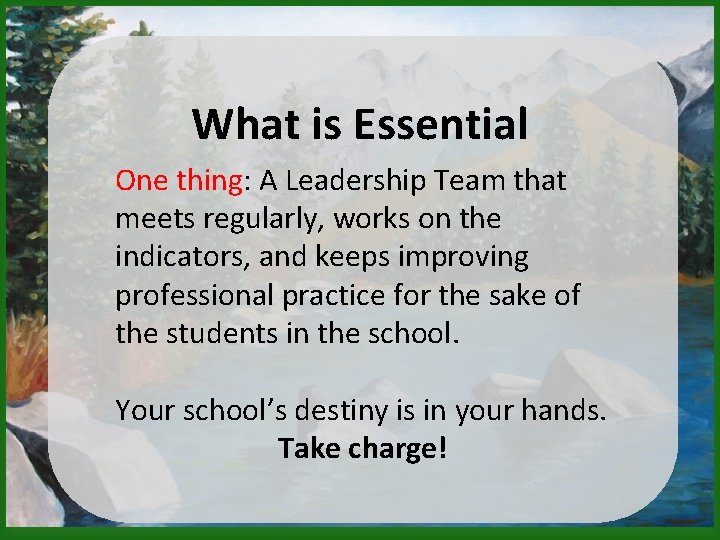 What is Essential One thing: A Leadership Team that meets regularly, works on the