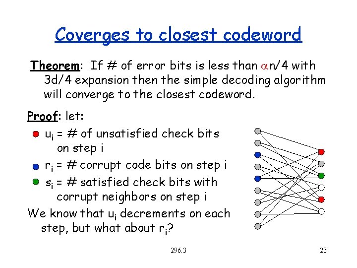 Coverges to closest codeword Theorem: If # of error bits is less than n/4