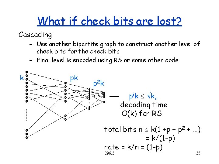 What if check bits are lost? Cascading – Use another bipartite graph to construct