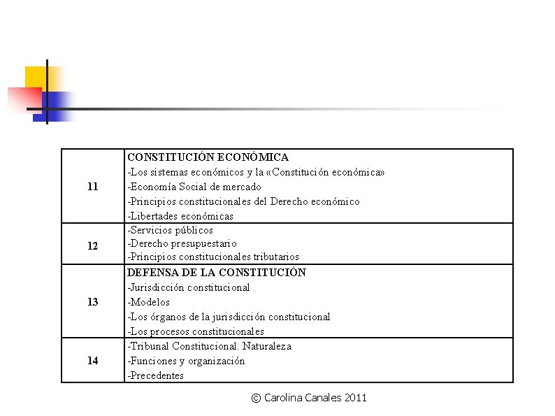 11 12 13 14 CONSTITUCIÓN ECONÓMICA -Los sistemas económicos y la «Constitución económica» -Economía