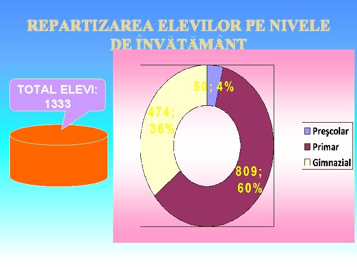 REPARTIZAREA ELEVILOR PE NIVELE DE ÎNVĂŢĂM NT TOTAL ELEVI: 1333 