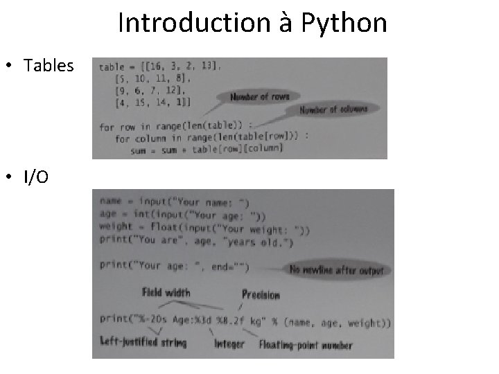  Introduction à Python • Tables • I/O 