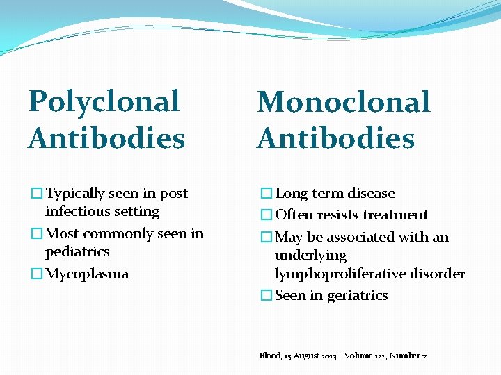 Polyclonal Antibodies Monoclonal Antibodies �Typically seen in post infectious setting �Most commonly seen in