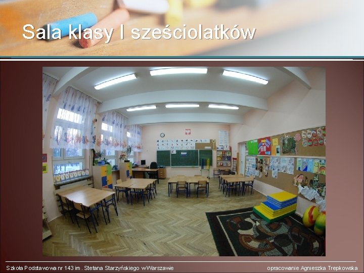 Sala klasy I sześciolatków Szkoła Podstawowa nr 143 im. Stefana Starzyńskiego w Warszawie opracowanie