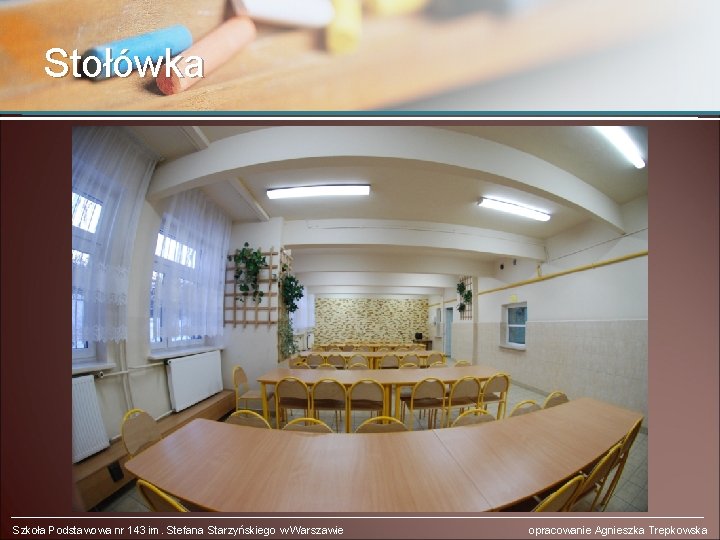 Stołówka Szkoła Podstawowa nr 143 im. Stefana Starzyńskiego w Warszawie opracowanie Agnieszka Trepkowska 