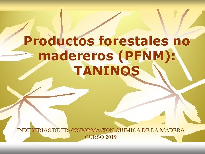 Productos forestales no madereros (PFNM): TANINOS INDUSTRIAS DE TRANSFORMACION QUIMICA DE LA MADERA CURSO