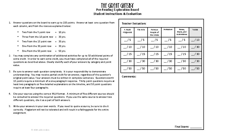 PreReading Exploration Board Student Instructions Evaluation 1 Answer