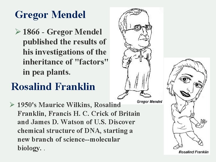 Gregor Mendel Ø 1866 - Gregor Mendel published the results of his investigations of