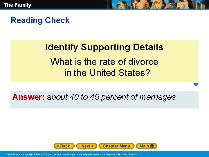 The Family Reading Check Identify Supporting Details What is the rate of divorce in