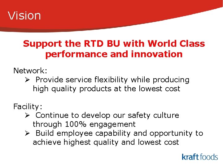 Vision Support the RTD BU with World Class performance and innovation Network: Ø Provide