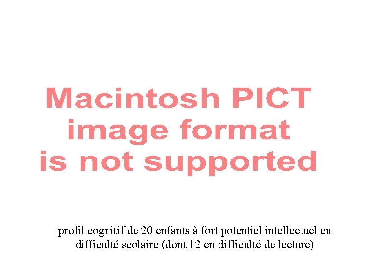 profil cognitif de 20 enfants à fort potentiel intellectuel en difficulté scolaire (dont 12