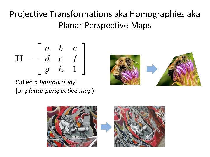 Projective Transformations aka Homographies aka Planar Perspective Maps Called a homography (or planar perspective Projective Transformations aka Homographies aka Planar Perspective Maps Called a homography (or planar perspective