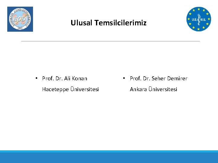 Ulusal Temsilcilerimiz • Prof. Dr. Ali Konan Haceteppe Üniversitesi • Prof. Dr. Seher Demirer