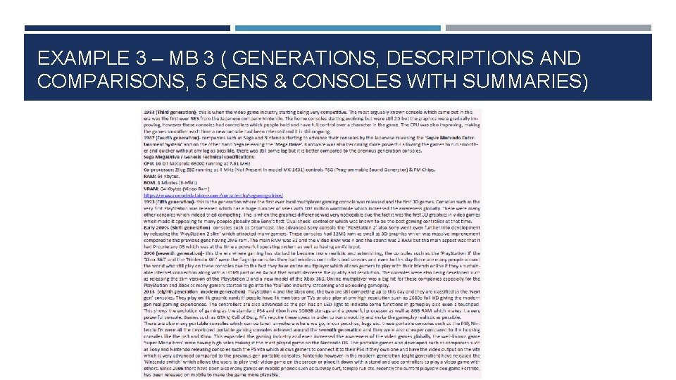 EXAMPLE 3 – MB 3 ( GENERATIONS, DESCRIPTIONS AND COMPARISONS, 5 GENS & CONSOLES