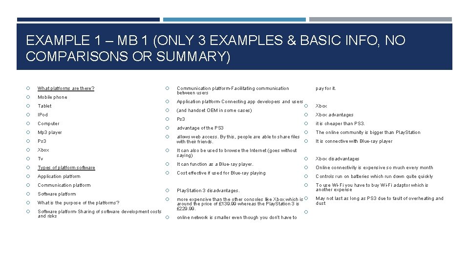 EXAMPLE 1 – MB 1 (ONLY 3 EXAMPLES & BASIC INFO, NO COMPARISONS OR