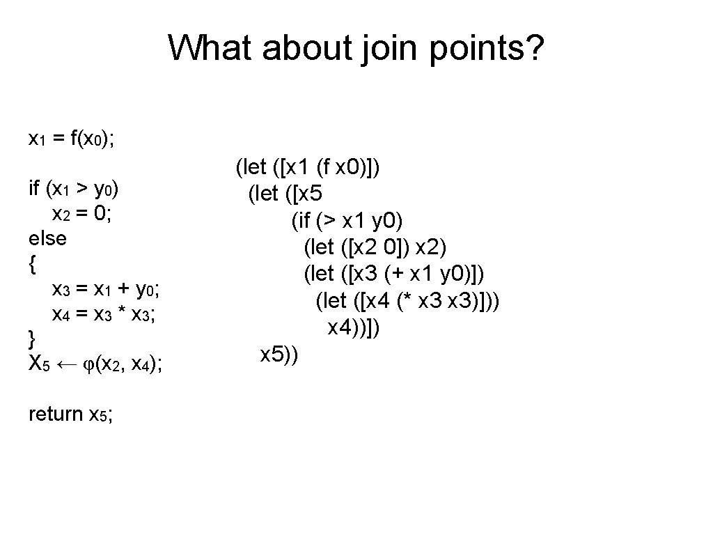 What about join points? x 1 = f(x 0); if (x 1 > y