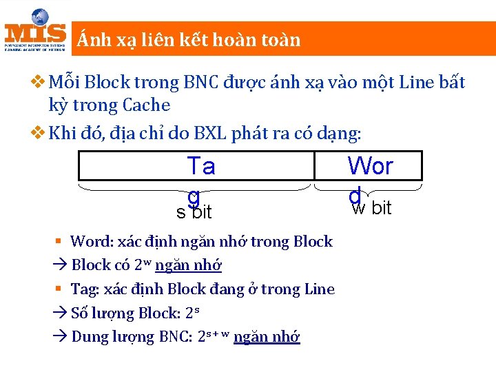 Ánh xạ liên kết hoàn toàn v Mỗi Block trong BNC được ánh xạ