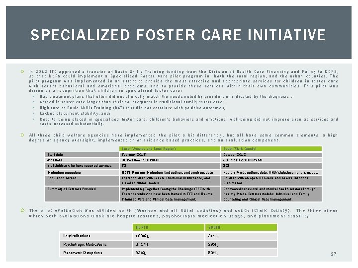 SPECIALIZED FOSTER CARE INITIATIVE In 2012 IFC approved a transfer of Basic Skills Training