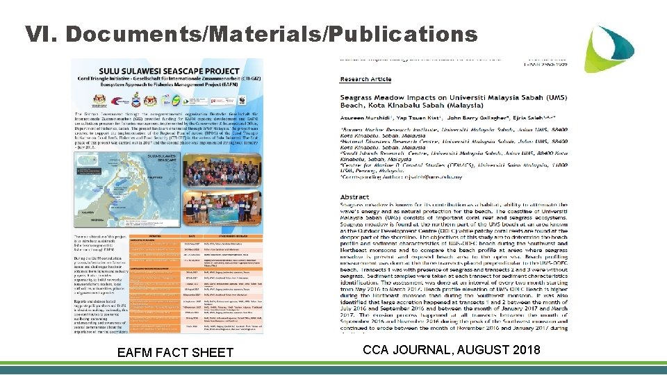 VI. Documents/Materials/Publications EAFM FACT SHEET CCA JOURNAL, AUGUST 2018 