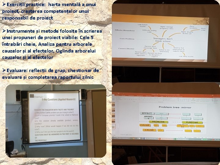 ØExerciții practice: harta mentală a unui proiect, creșterea competențelor unui responsabil de proiect ØInstrumente