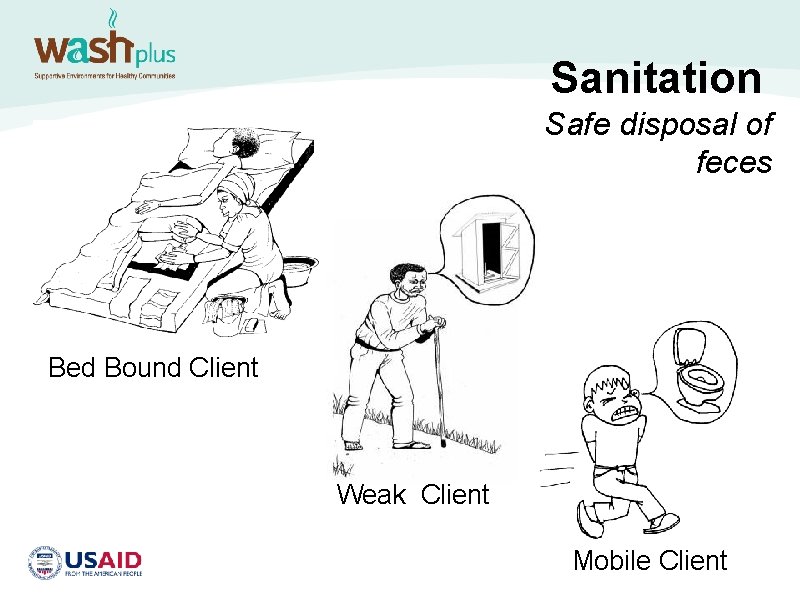 Sanitation Safe disposal of feces Bed Bound Client Weak Client Mobile Client 