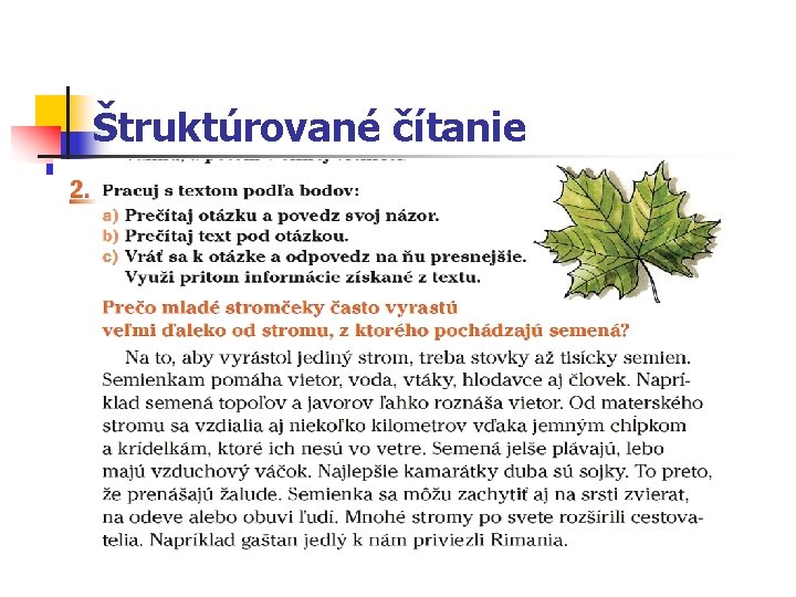 Štruktúrované čítanie Z. Hirschnerová – J. Kesselová – M. Sedláková: Slovenský jazyk pre 4.