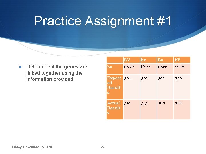 Practice Assignment #1 S Determine if the genes are bv Bv b. V Bb.
