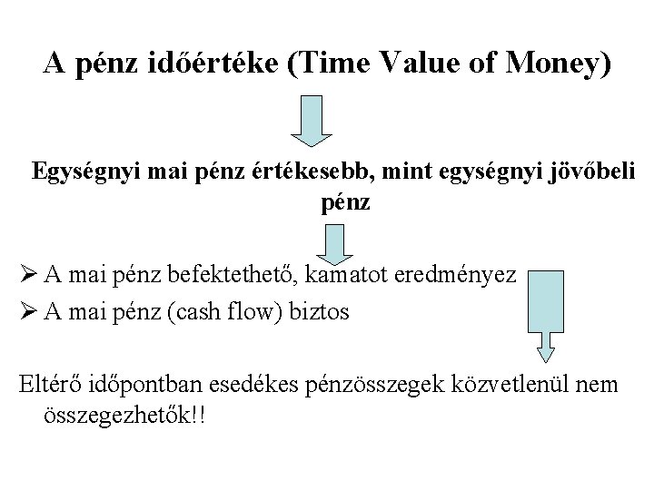 A pénz időértéke (Time Value of Money) Egységnyi mai pénz értékesebb, mint egységnyi jövőbeli