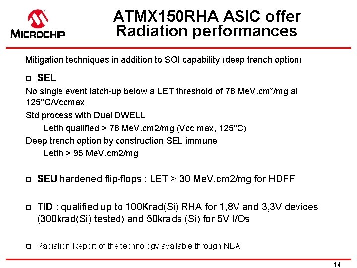 ATMX 150 RHA ASIC offer Radiation performances Mitigation techniques in addition to SOI capability