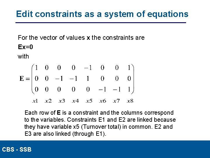 Edit constraints as a system of equations For the vector of values x the