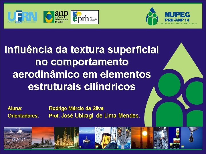 Influência da textura superficial no comportamento aerodinâmico em elementos estruturais cilíndricos Aluna: Orientadores: Rodrigo