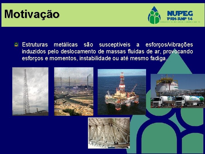 Motivação Estruturas metálicas são susceptíveis a esforços/vibrações induzidos pelo deslocamento de massas fluidas de