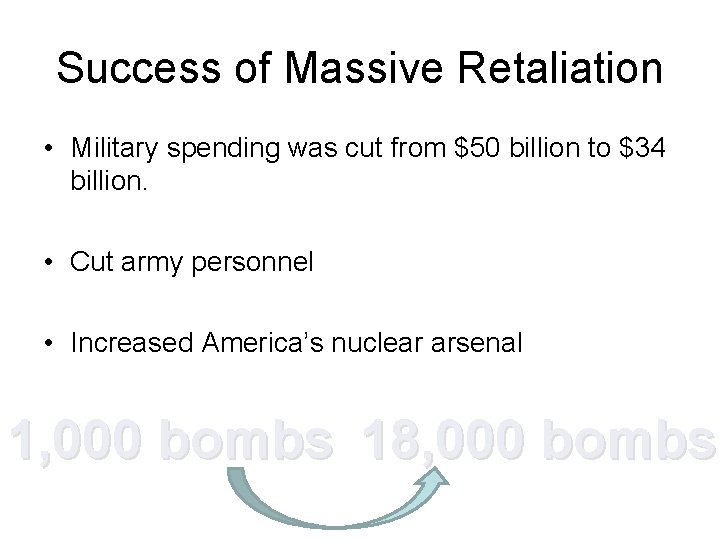 Success of Massive Retaliation • Military spending was cut from $50 billion to $34 Success of Massive Retaliation • Military spending was cut from $50 billion to $34