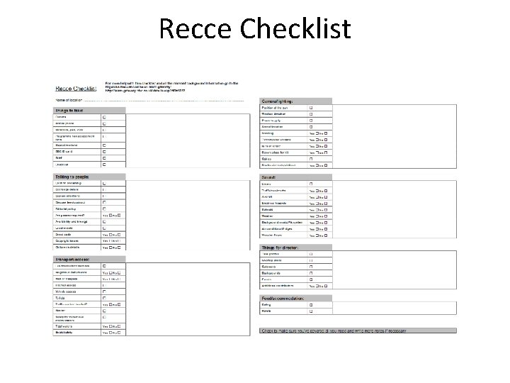 Recce Checklist 