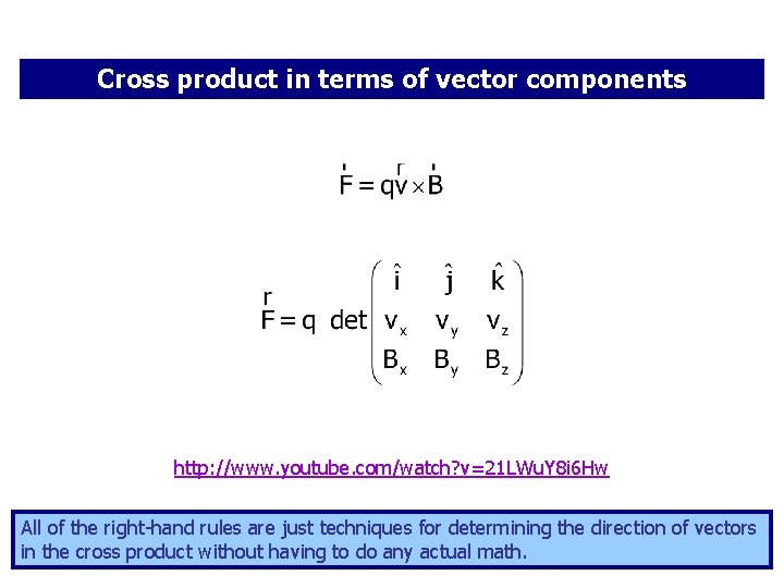 Cross product in terms of vector components http: //www. youtube. com/watch? v=21 LWu. Y