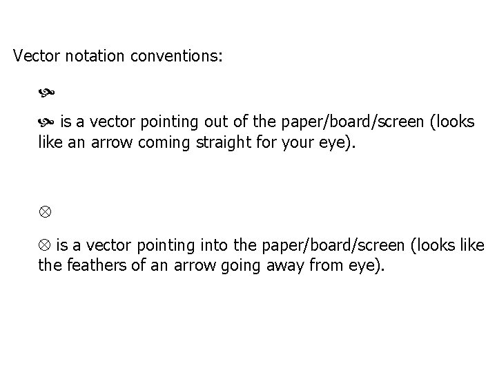 Vector notation conventions: is a vector pointing out of the paper/board/screen (looks like an