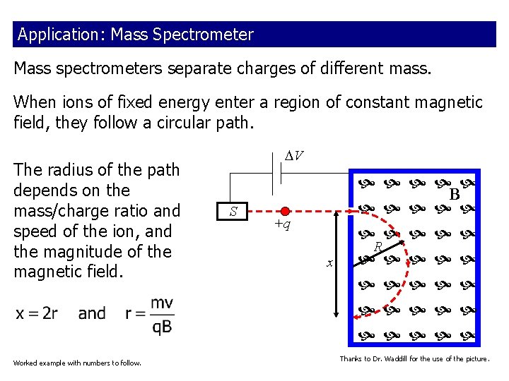 Application: Mass Spectrometer Mass spectrometers separate charges of different mass. When ions of fixed