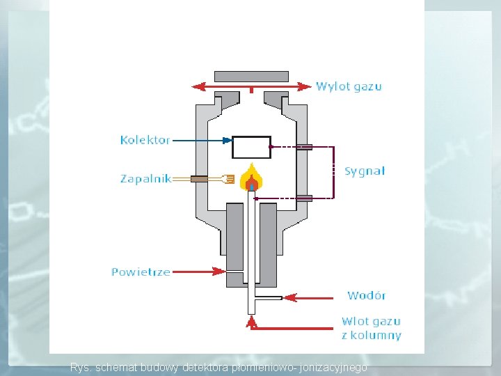 Rys. schemat budowy detektora płomieniowo- jonizacyjnego 