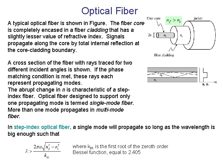 Optical Fiber A typical optical fiber is shown in Figure. The fiber core is