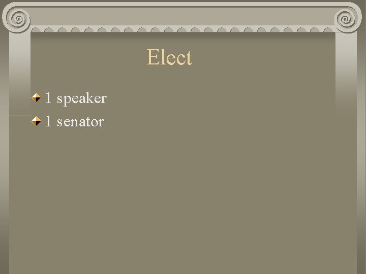 Elect 1 speaker 1 senator 