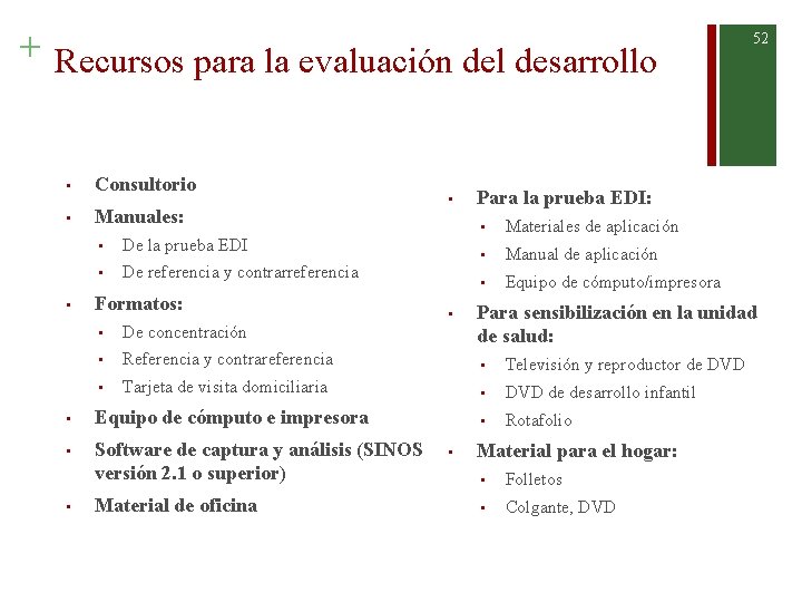 + Recursos para la evaluación del desarrollo • Consultorio • Manuales: • • •