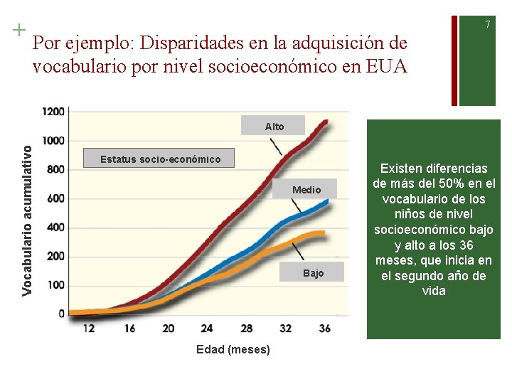 + Por ejemplo: Disparidades en la adquisición de 7 vocabulario por nivel socioeconómico en