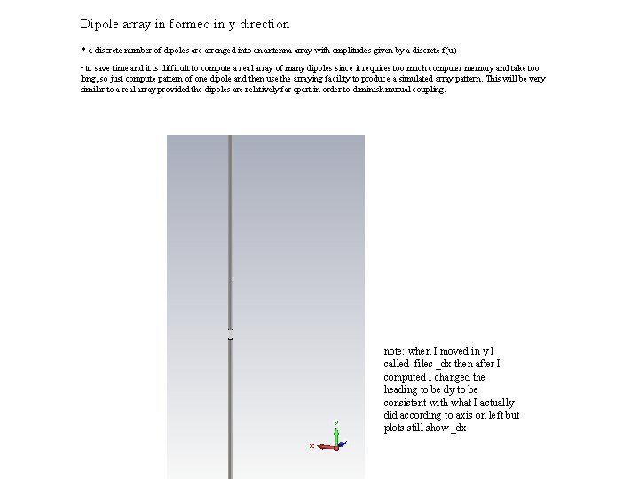 Dipole array in formed in y direction • a discrete number of dipoles are