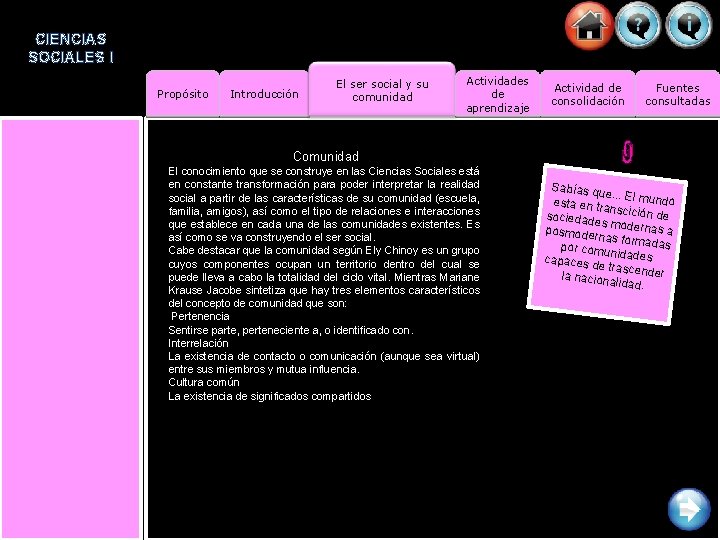 CIENCIAS SOCIALES I Propsito Introduccin El ser social
