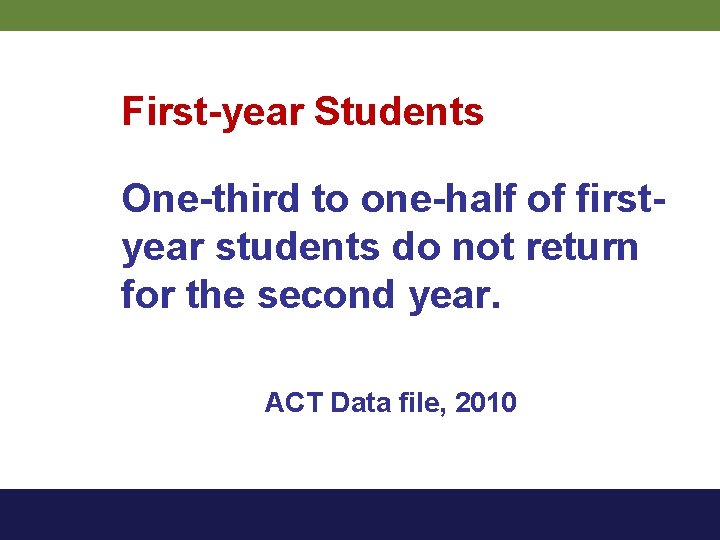 First-year Students One-third to one-half of firstyear students do not return for the second