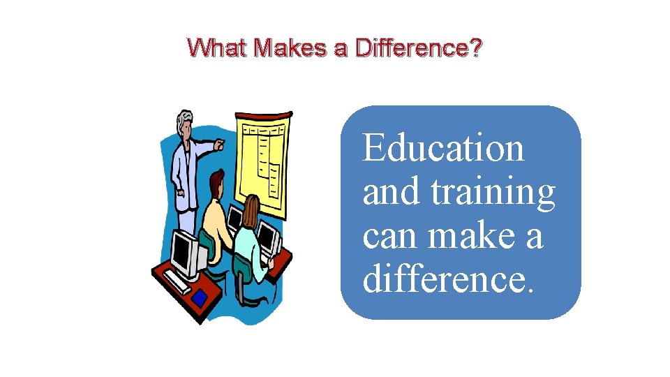 What Makes a Difference? Education and training can make a difference. 