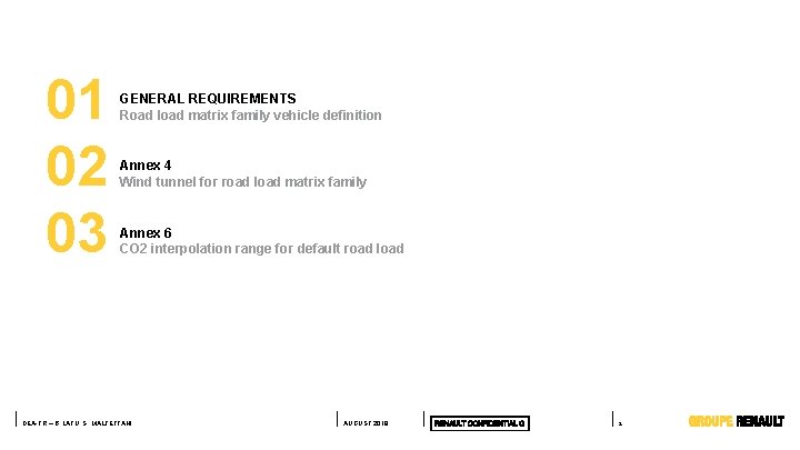 01 02 03 GENERAL REQUIREMENTS Road load matrix family vehicle definition Annex 4 Wind