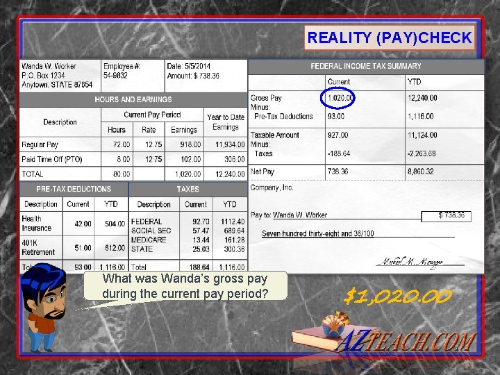 REALITY (PAY)CHECK What was Wanda’s gross pay during the current pay period? $1, 020.