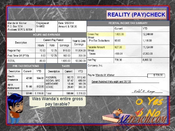 REALITY (PAY)CHECK Was Wanda’s entire gross pay taxable? Yes No 